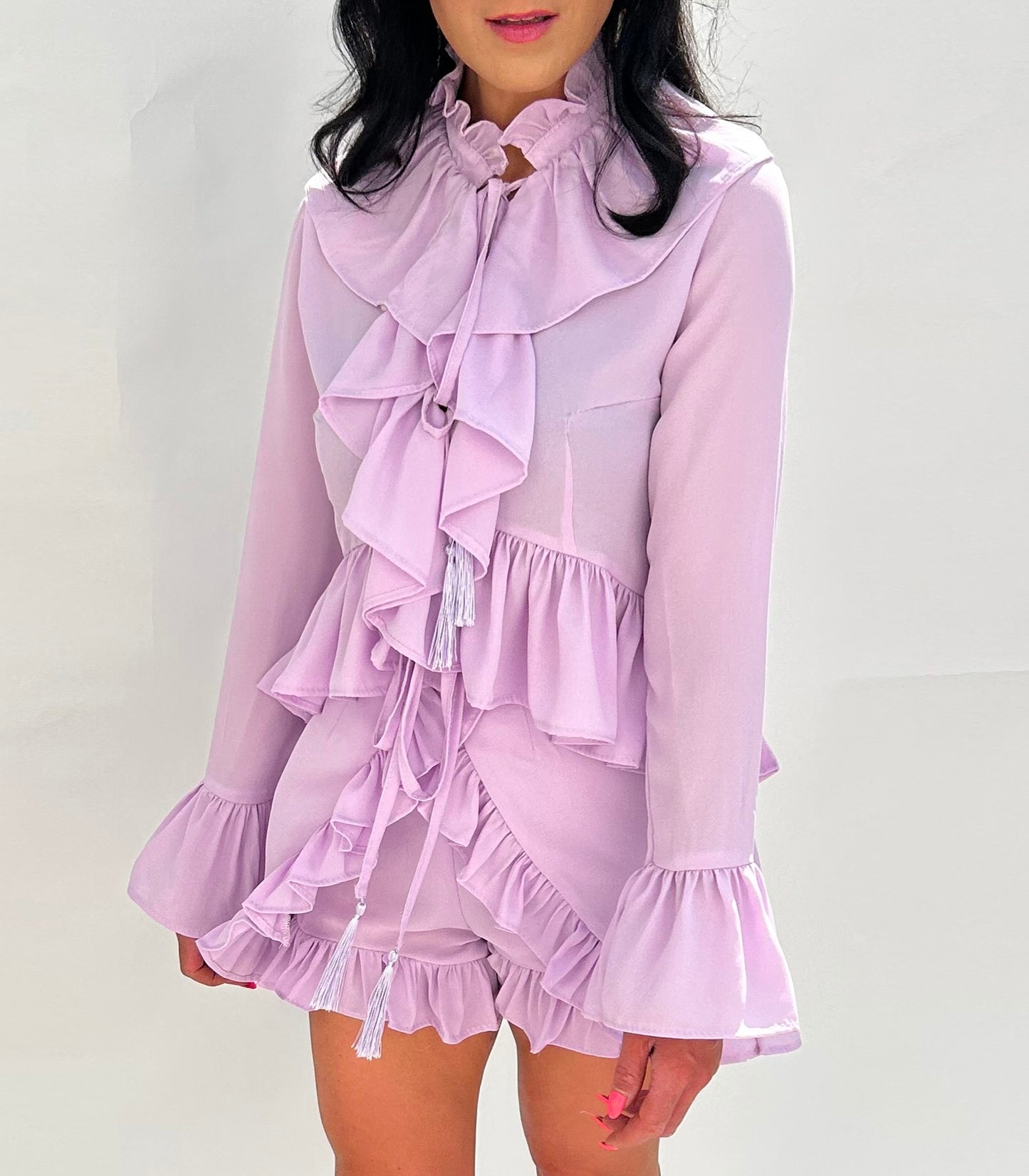 Lyra Top – Ruffle Front Boho Blouse in Lilac