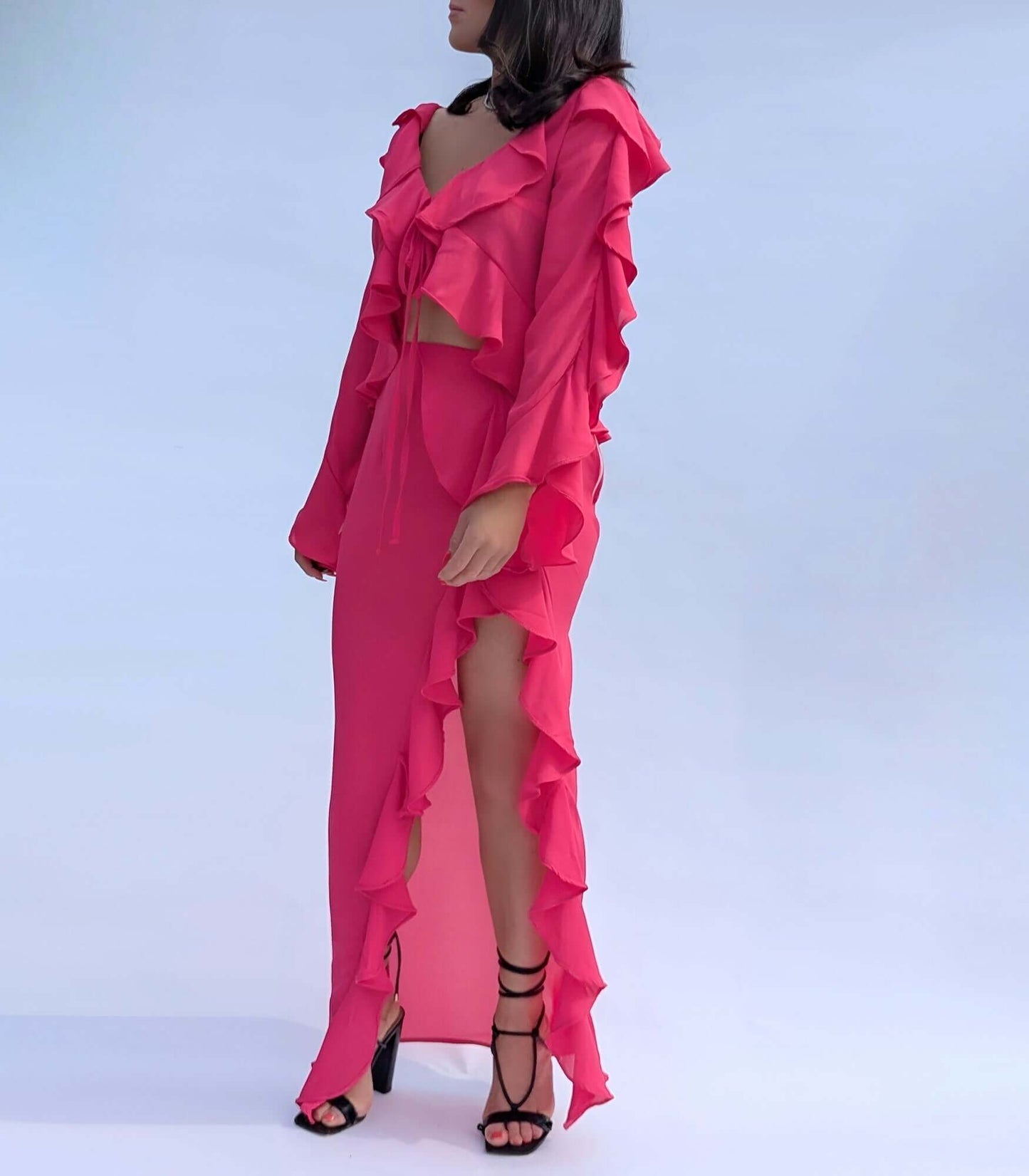 Roxy Top - Cerise Pink Ruffle Crop Top