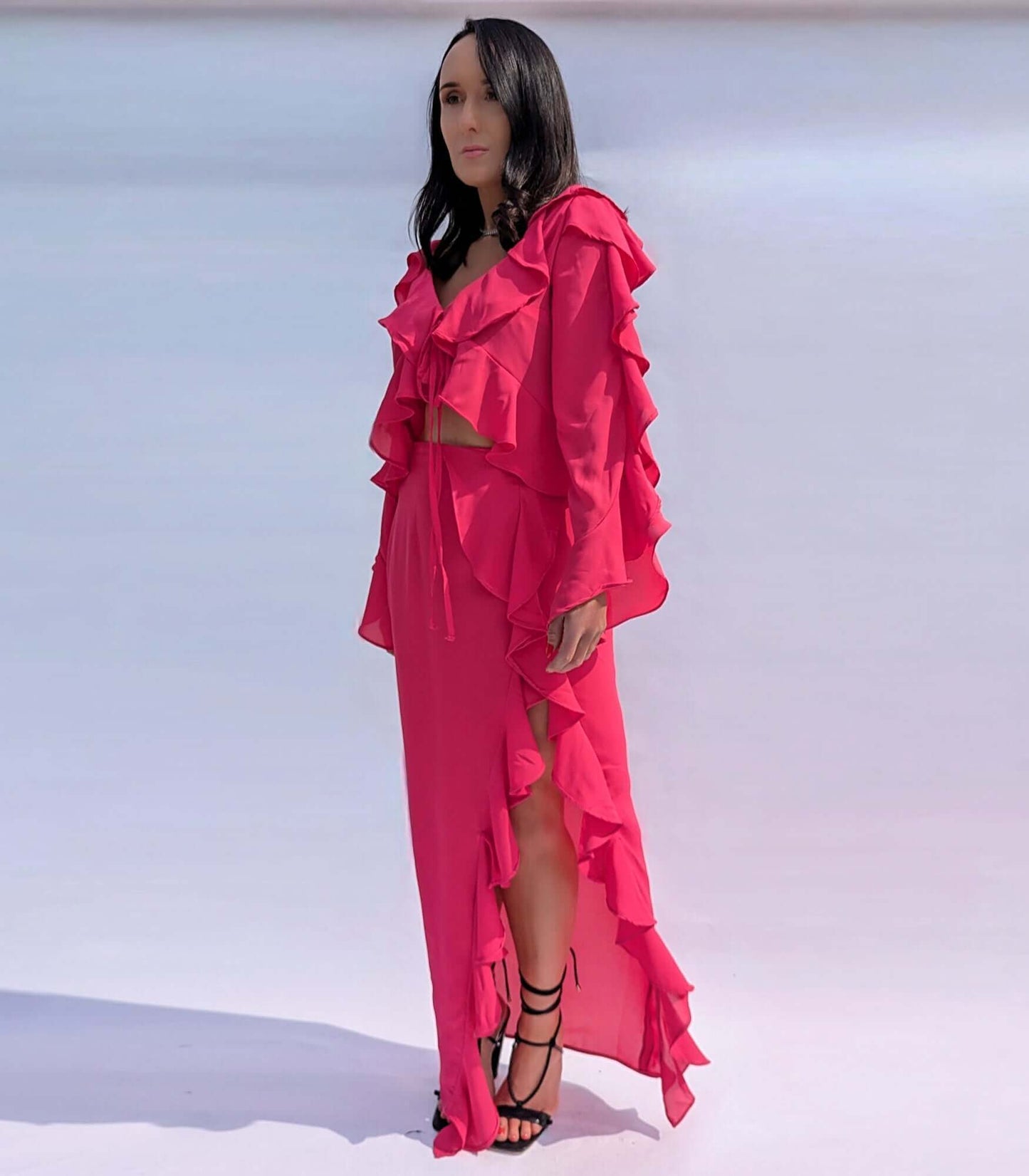 Roxy Top - Cerise Pink Ruffle Crop Top