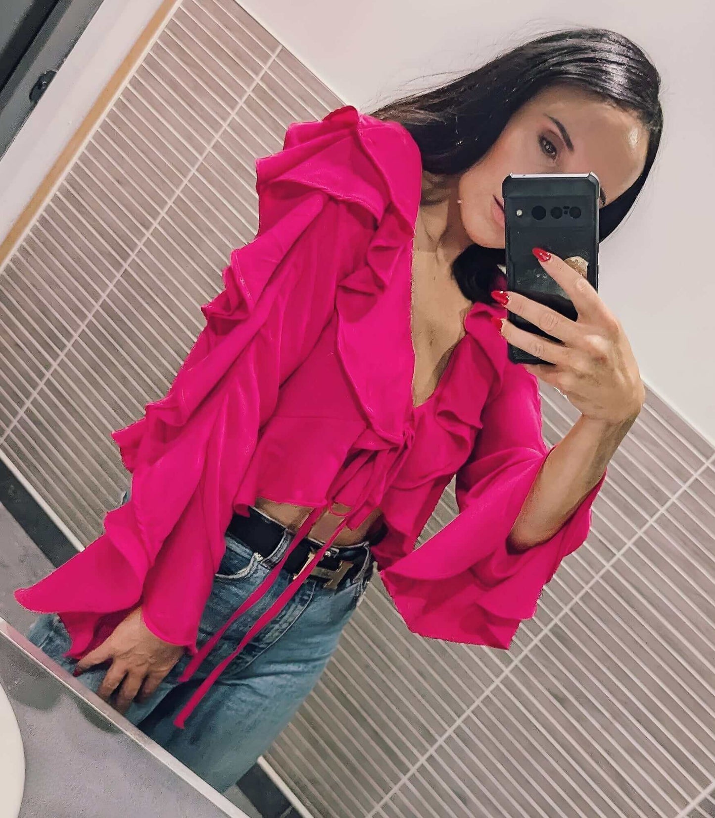 Roxy Top - Cerise Pink Ruffle Crop Top