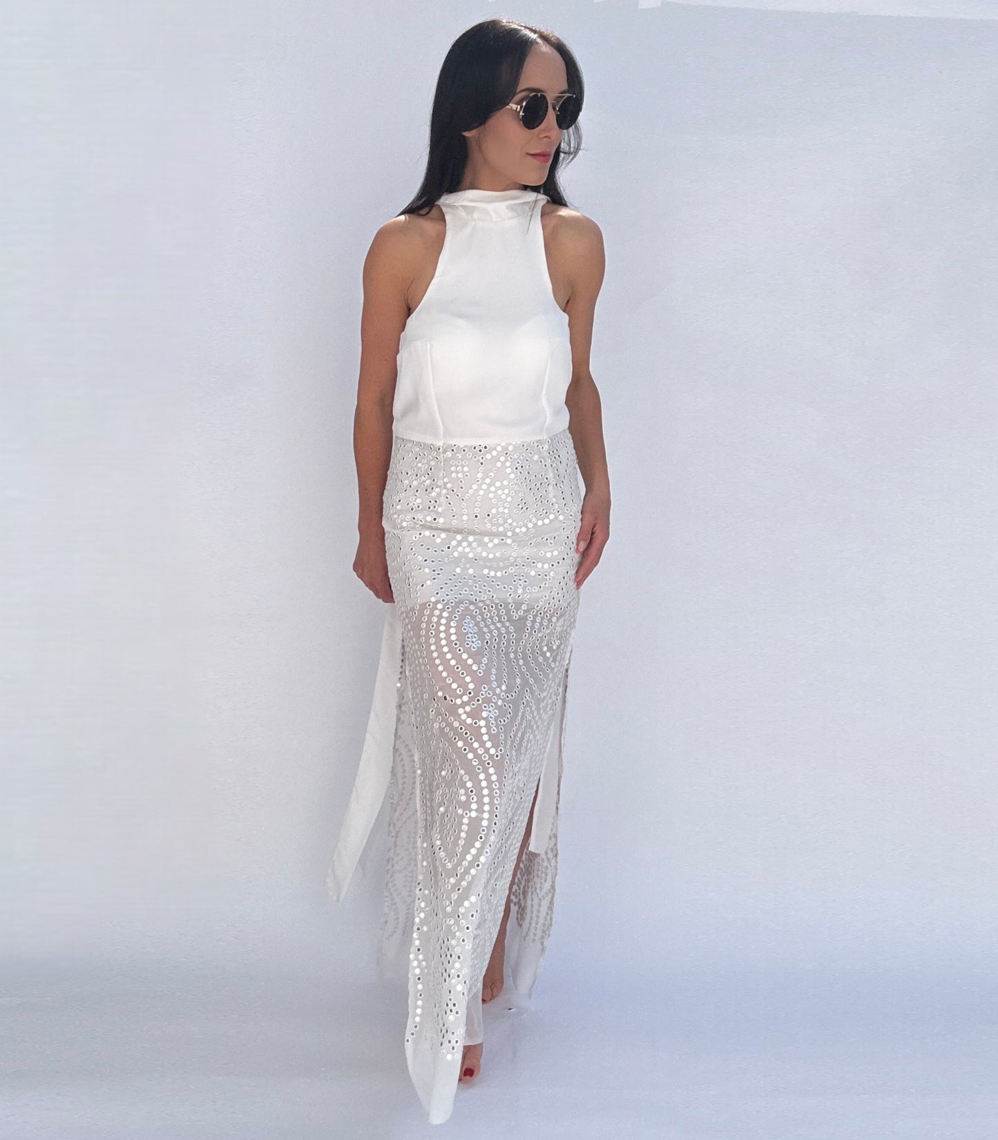 Sloane White Sequin High Neck Maxi Dress – Elegant Occasion wear