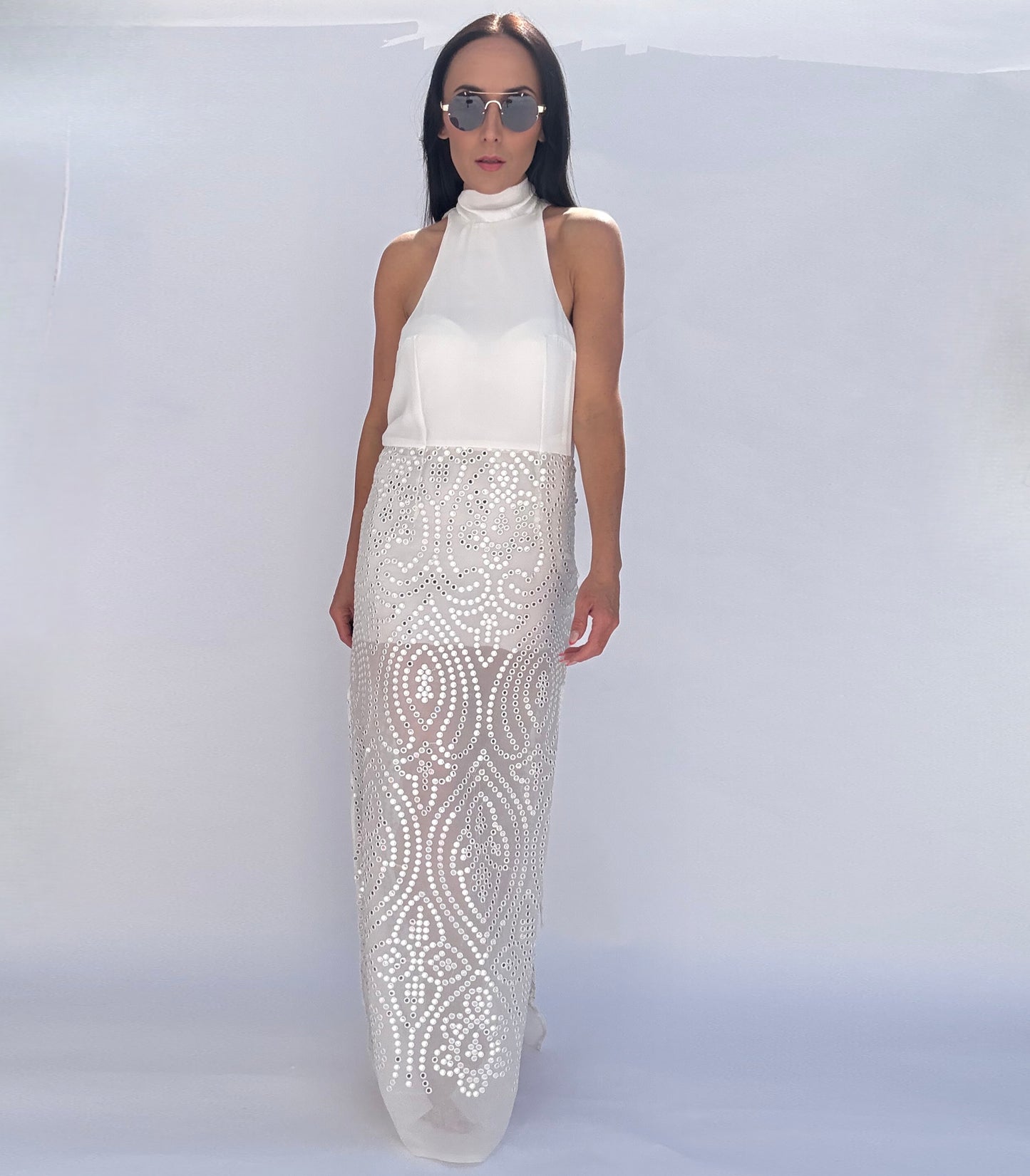 Sloane White Sequin High Neck Maxi Dress – Elegant Occasion wear