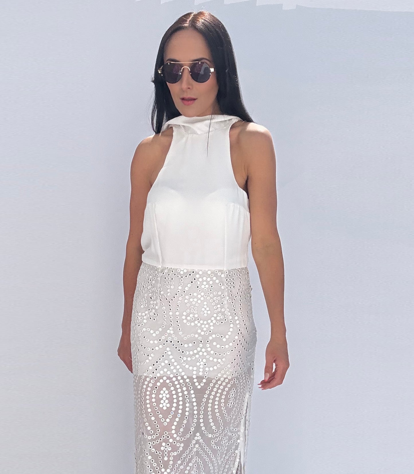 Sloane White Sequin High Neck Maxi Dress – Elegant Occasion wear