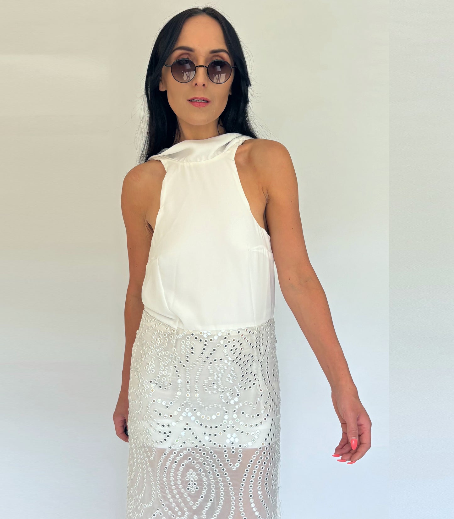 Sloane White Sequin High Neck Maxi Dress – Elegant Occasion wear