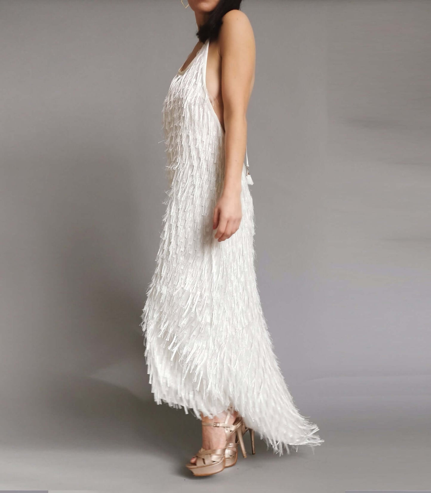 Nixi Dress - Luxurious Backless Feather Tassel Dress