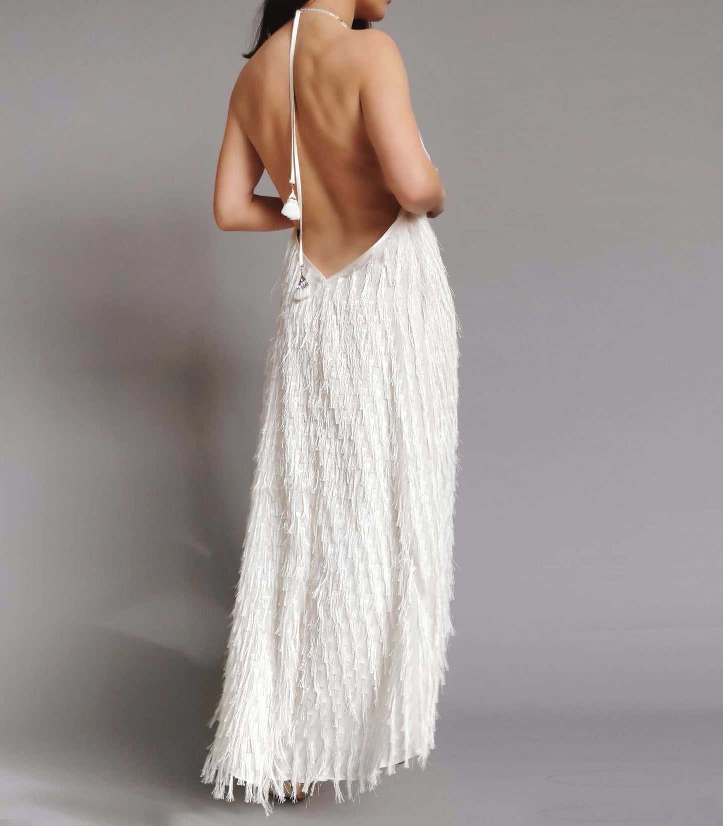 Nixi Dress - Luxurious Backless Feather Tassel Dress
