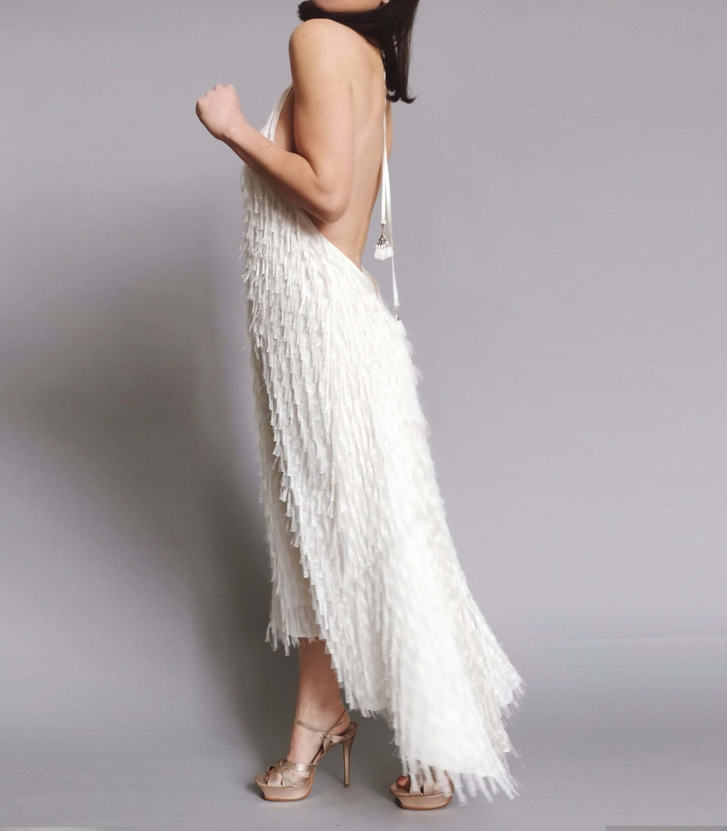 Nixi Dress - Luxurious Backless Feather Tassel Dress