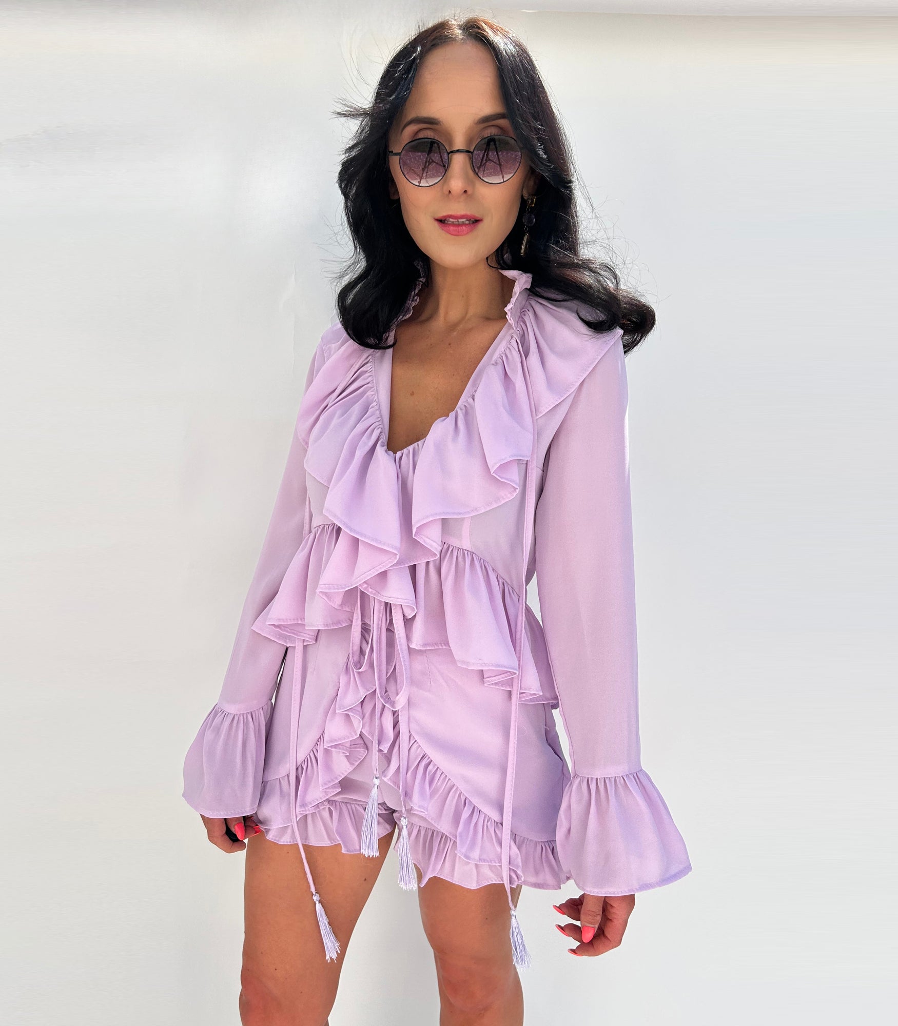lilac ruffle blouse
